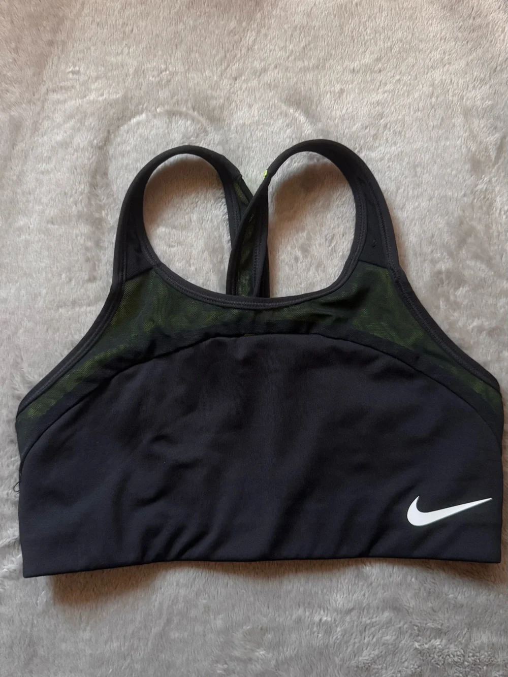 Nike Black Sports Bra with Neon Green Mesh Accents